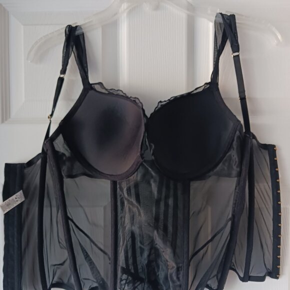 La Senza Bustier Corset Top Padded Push-Up Black Lace Padded Cup Size Medium - Picture 5 of 11